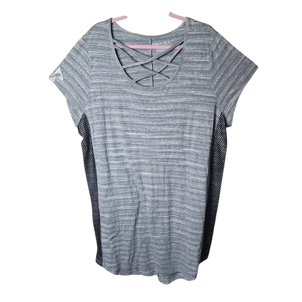Livi Active T-Shirt Dress‎ 22/24 Grey Lattice Neck Mesh Insert Atheleisure #620